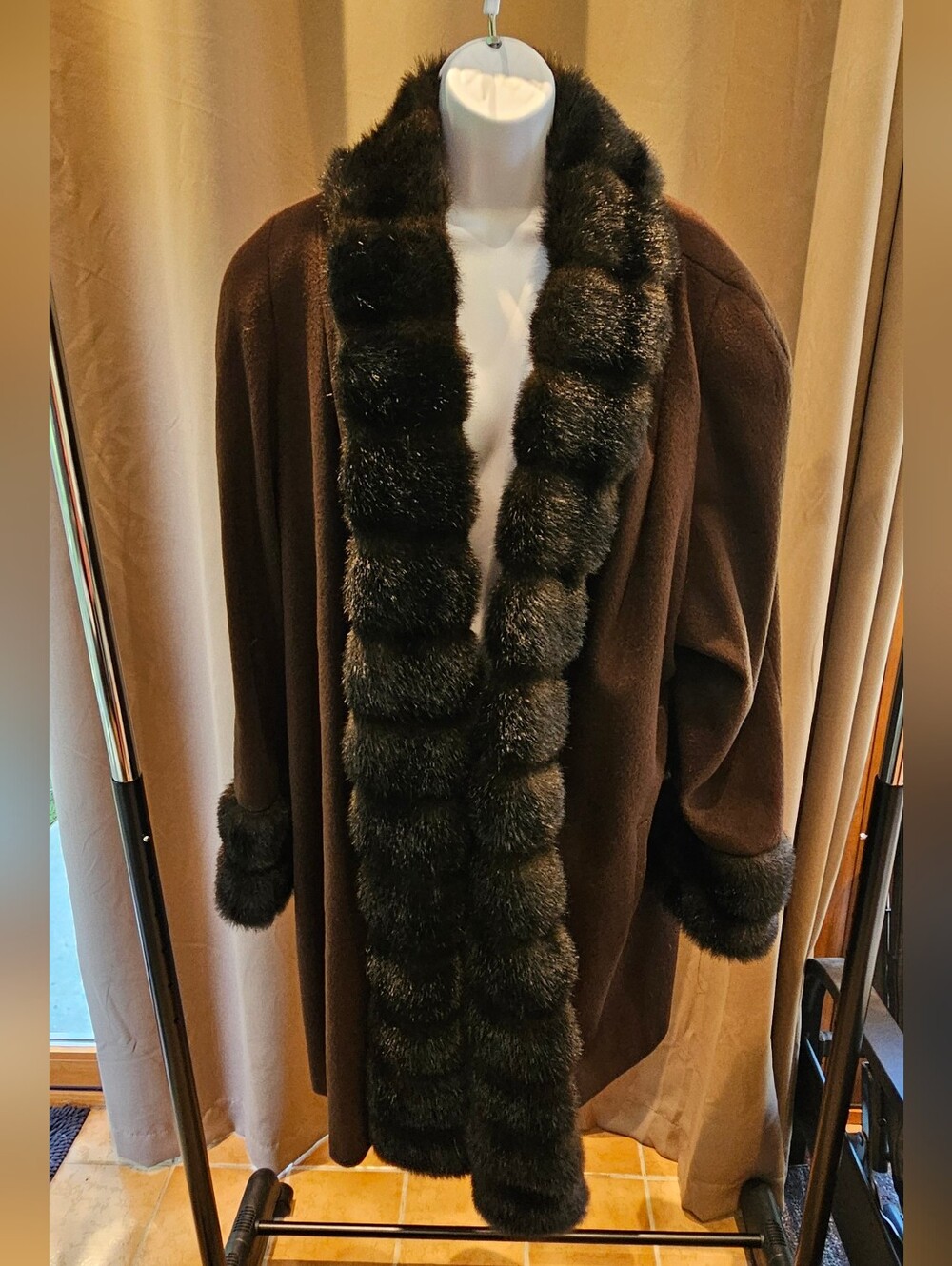 Vintage Glam Alorna by Forstmann Wool Blend Faux Fur Trim Coat